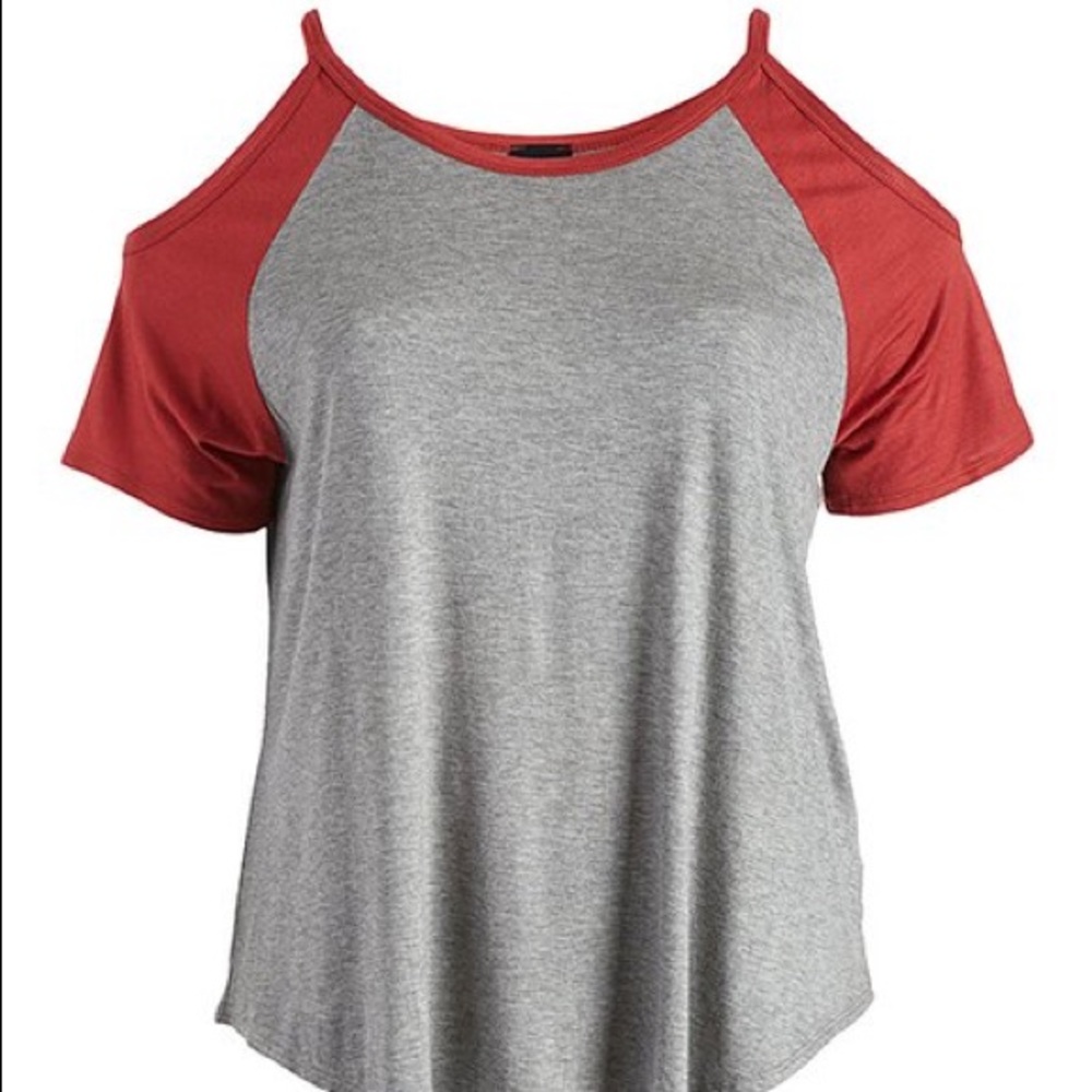 Brick & Gray Cold-Shoulder Raglan Top - Picture 2 of 4
